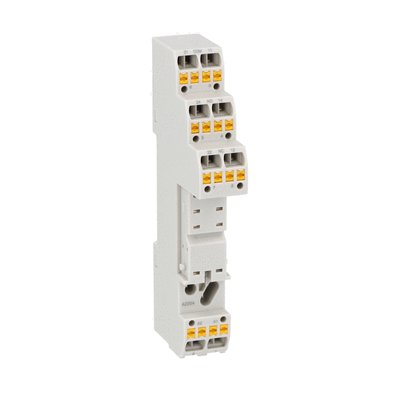Socket for relay for fitting on DIN rail or screws, spring terminals. Push-in technology