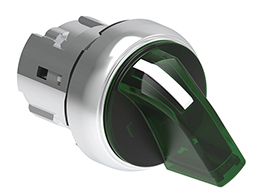 Illuminated selector switch actuator Ø22mm Platinum series metal, 3 position, 1 - 0 - 2. Green