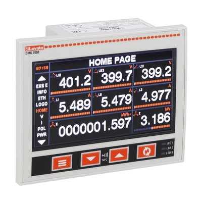 Power analyzer with widescreen colour LCD. Auxiliary supply 100...240VAC. Expandable with 3 EXP… modules