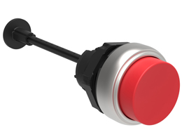 Mechanical RESET button, complete unit, spring return Ø22mm Platinum series chromed plastic, extended. Adjustable length 0...150mm/5.9in, red