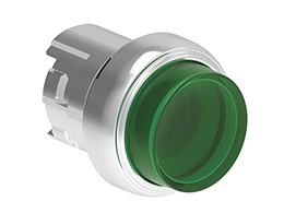 Illuminated button actuator, spring return Ø22mm Platinum series metal, extended, green