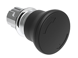 Mushroom head pushbutton actuator Ø22mm Platinum series metal, latch, turn to release, Ø40mm. For normal stopping. Black