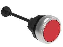 Mechanical RESET button, complete unit, spring return Ø22mm Platinum series chromed plastic, flush. Adjustable length 0...150mm/5.9in, red