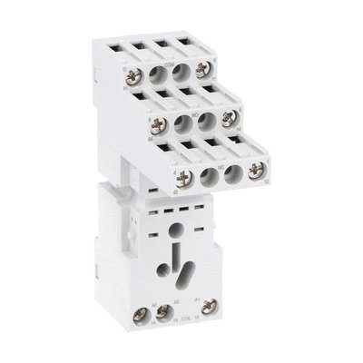 Socket for relay with 2 C/O contacts, screw terminals, contact terminals all on upper side