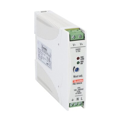 DIN rail switching power supply, single-phase. 24VDC, 0.75A/18W