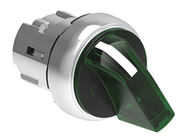 Illuminated selector switch actuator Ø22mm Platinum series metal, 2 position, 0 - 1. Green