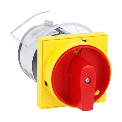 Rotary cam switch 7GN series, ON-OFF switch 3 poles 32A, for front mounting with red/yellow handle padlockable in 0 and protection covers, front plate 65X65mm