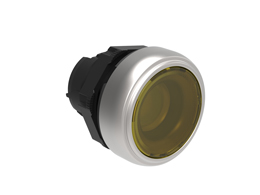 Illuminated button actuator, spring return Ø22mm Platinum series chromed plastic, flush, yellow
