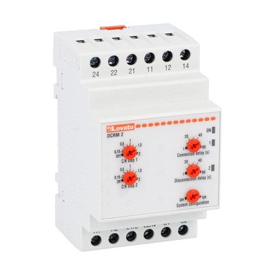 Reactive current controller relay, DCRM series. Single and three-phase low-voltage system, 2 steps
