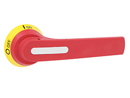 Door-coupling handle for GL0320…GL0630. Screw fixing. 175mm lever length pistol handle - defeatable (req. UL508A). Red/yellow. □10mm. IP66, IP69K and NEMA 4X