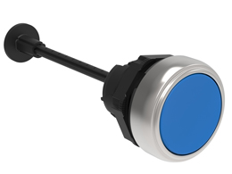 Mechanical RESET button, complete unit, spring return Ø22mm Platinum series chromed plastic, flush. Adjustable length 0...150mm/5.9in, blue
