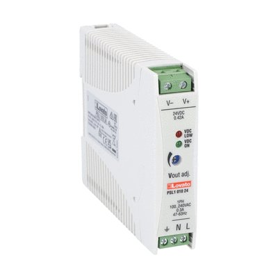 DIN rail switching power supply, single-phase. 24VDC, 0.42A/10W