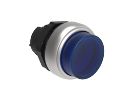 Illuminated button actuator, spring return Ø22mm Platinum series chromed plastic, extended, blue