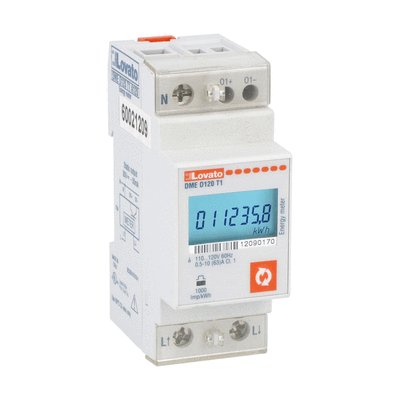 Energy meter, single-phase, non expandable, digital with backlight LCD display, 63A direct connection, 2U, 1 programmable static output, multi-measurements, 110...120VAC