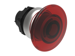 Illuminated mushroom head button actuator Ø22mm Platinum series chromed plastic, spring return, Ø40mm. Red