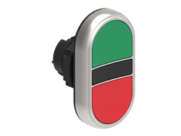 Double-touch actuator, spring return Ø22mm Platinum series chromed plastic, 2 flush pushbuttons. Both spring return, Green - Red