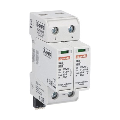 Surge protection device type 2 with plug-in cartridge, rated discharge current In (8/20μs) 20kA per pole, 1P+N. With remote contact