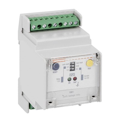 Earth leakage relay with 1 operatin threshould, modular, 35mm DIN (IEC/EN60715) rail mounting. External CT. Fixed tripping set point and time, 110VAC/DC-240VAC-415VAC