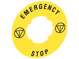 Kruhový výstražný štítek pro hřibové ovladače, EMERGENCY/STOP Ø60mm/2.4IN