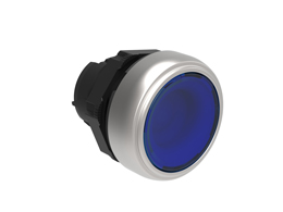 Podsvícený tlačítkový ovladač, s návratem Ø22mm řada Platinum chromovaný plast, lícující, modrý