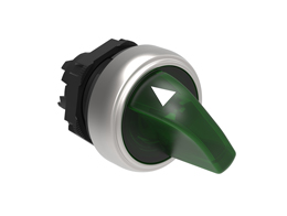 Podsvícený otočný ovladač Ø22mm řada Platinum chromovaný plast, 2 polohy, 0 - 1. zelený