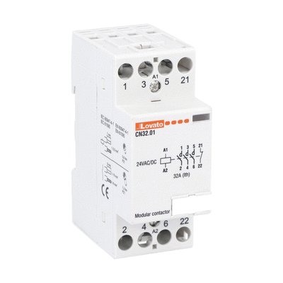 Modular contactor, three-pole or four-pole, 32A AC1, 24VAC/DC (3NO+1NC)