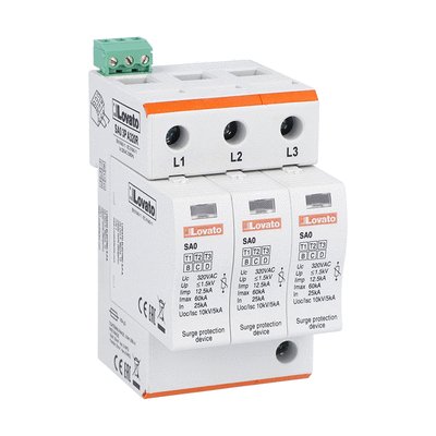Surge protection device type 1 and 2 with plug-in cartridge, IEC impulse current Iimp (10/350μs) 12.5kA per pole, 3P. With remote contact