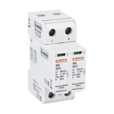 Surge protection device type 2 with plug-in cartridge, rated discharge current In (8/20μs) 20kA per pole, 1P+N