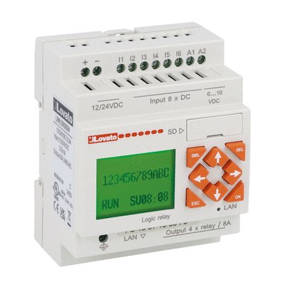 Micro PLC, base module with display, auxiliary supply voltage 12/24VDC, 8/4 relay, built-in Ethernet port