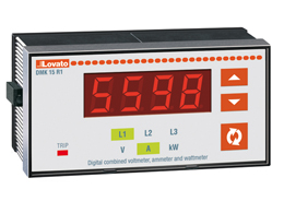 Combined voltmeter, ammeter and wattmeter, three-phase, 3 phase voltage values, 3 phase to phase voltage values, 3 phase current values, 4 active power values, phase and total, 3 max voltages values, 3 max phase to phase voltage values, 3 max phase current values, 4 max active power values, phase and total, 3 min phase voltage values, 3 min phase to phase voltage values... Relay output for control and protection functions
