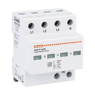 Surge protection device type 1 and 2 monoblock, IEC impulse current Iimp (10/350μs) 12.5kA per pole, 4P. With remote contact