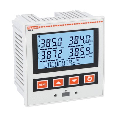 Flush-mount LCD multimeter, expandable, backlight icon LCD display, 72X46mm/2.8X1.8”, auxiliary supply 100-440VAC/120-250VDC, front optical port and RS485 port