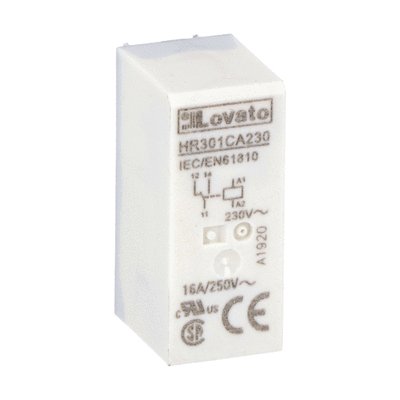 Miniature relay, 230VAC, 16A, 1C/O contact. Fitting on socket HR5XS2... (max 10A)