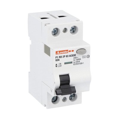 Residual current operated circuit breaker, 2 modules, 2P - type A, 63A, 30mA
