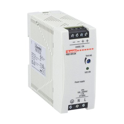 Compact DIN rail switching power supply, single-phase. 24VDC, 3A/72W