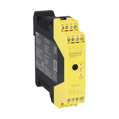 Safety relay SRA… series, multifunction, 2NO+1PNP, with frontal trimmer selection, auxiliary supply 24VDC, up to CAT.4, Ple