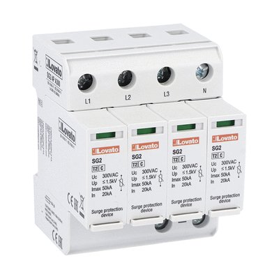 Surge protection device type 2 with plug-in cartridge, rated discharge current In (8/20μs) 20kA per pole, 4P