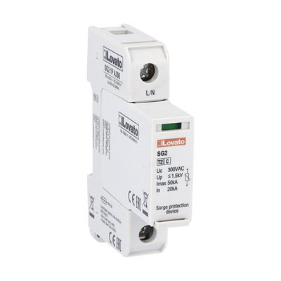 Surge protection device type 2 with plug-in cartridge, rated discharge current In (8/20μs) 20kA per pole, 1P