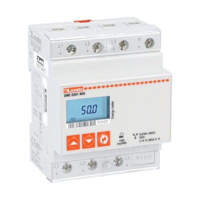 Energy meter, three-phase with neutral, non expandable, MID certified, 80A direct connection, 4U, RS485 interface, multi-measurements