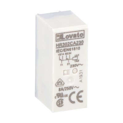Miniature relay, 230VAC, 8A, 2C/O contact. Fitting on socket HR5XS2...