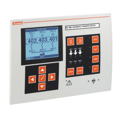Automatic transfer switch controller with optical port for 3 power sources and 2 tie breakers (180x240mm), power supply 110...240VAC and 12/24/48VDC, expandable with EXP... expansion modules, built-in RS485, 3PH+N current inputs