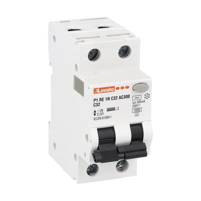 Residual current circuit breaker with overcurrent protection, 10kA. 2 modules, 1P+N - type AC, 32A, 300mA