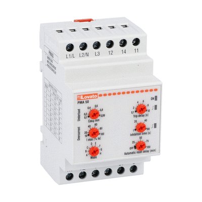 Pump protection relay for single and three-phase systems, maximum AC current and minimum COSΦ. Phase loss and incorrect phase sequence, 5A or 16A
