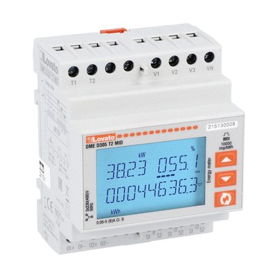 Energy meter, three-phase with or without neutral, MID certified, non expandable, connection by CT /5A secondary, 4U, 2 programmable static output, multi-measurements