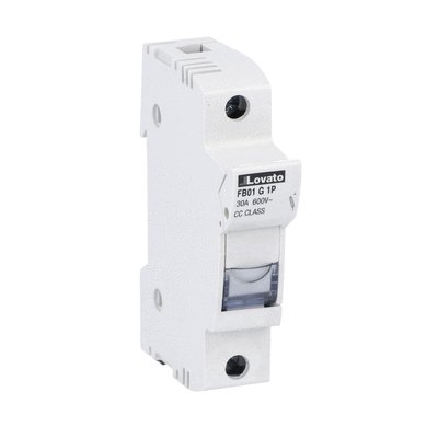 Fuse holder UL certified for class CC fuses for north american market, for 10X38mm fuses. 30A rated current at 690VAC, 1P. Without status indicator. 1 module