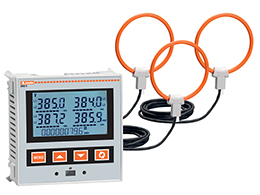 Flush-mount LCD multimeter, expandable, backlight icon LCD display, 72X46mm/2.8X1.8”, auxiliary supply 100-440VAC/120-250VDC, front optical port and RS485 ports. Current reading through 3 Rogowski coils included, max current 3000A