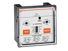 Earth leakage relay with 2 operatin thresholds, flush-mount. External CT. Fail safe. Flag indicator, 110VAC/DC-240VAC-415VAC