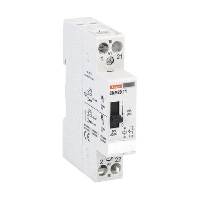 Modular contactor with manual control, one or two-pole, 20A AC1, 24VAC/DC (1NO+1NC)