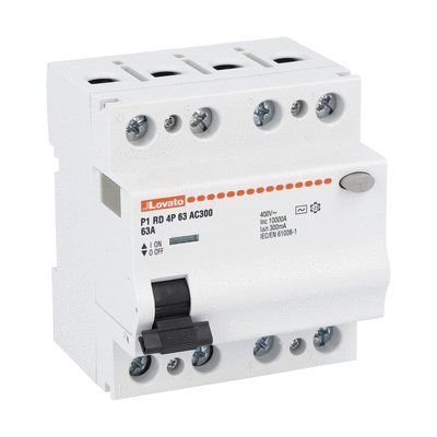 Residual current operated circuit breaker, 4 modules, 4P - type AC, 63A, 300mA