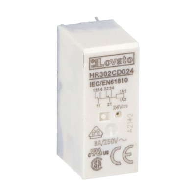 Miniature relay, 24VDC, 8A, 2C/O contact. Fitting on socket 20 HR5XS2...